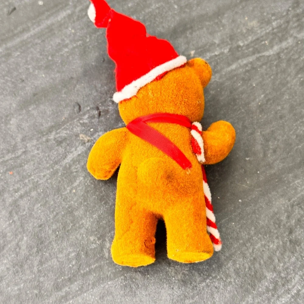 Fuzzy Christmas Teddy Bear Red Santa Hat‎ Scarf Figurine Ornament Holiday Decor